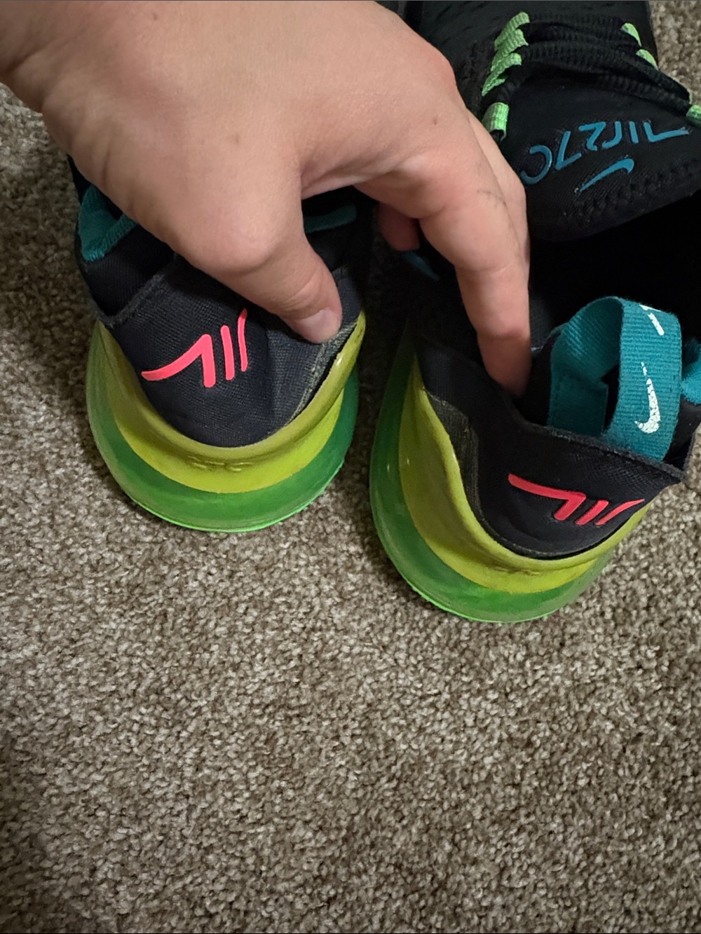 Nike Black Teal and Lime Air Max 270 Sneakers - Picture 3 of 8